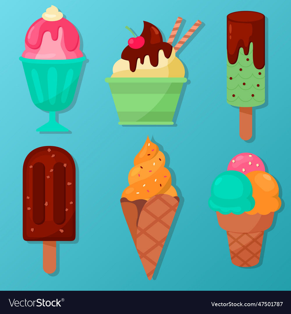 Collection of appetizing ice creams in hand-drawn Vector Image