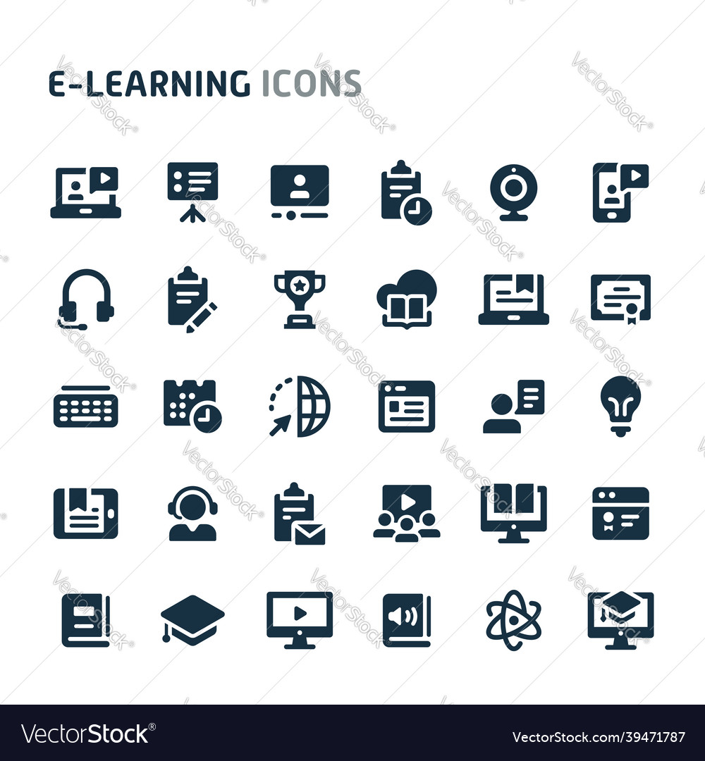 E-learning icon set fillio black series