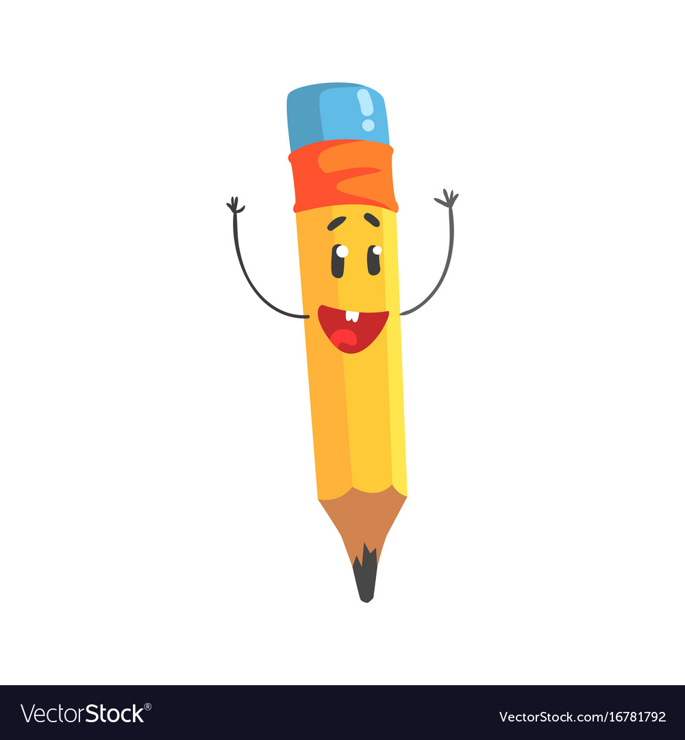 Cute happy cartoon yellow pencil character Vector Image