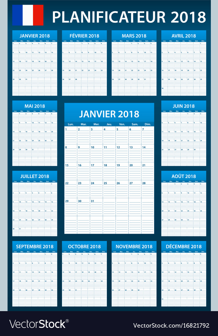 French Planner Blank For 2018 Scheduler Agenda Or Vector Image