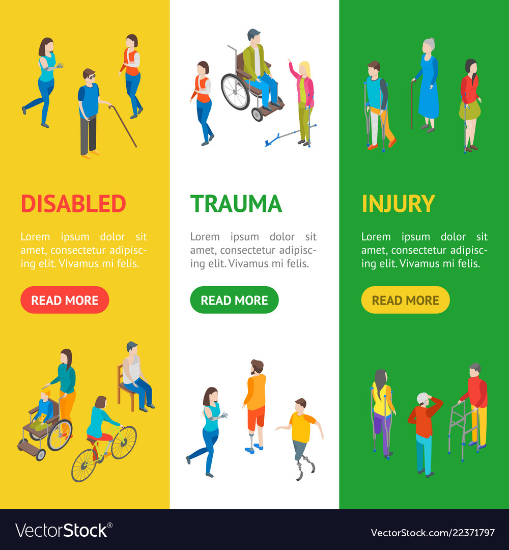 Isometric Disabled People Characters Banner Vector Image