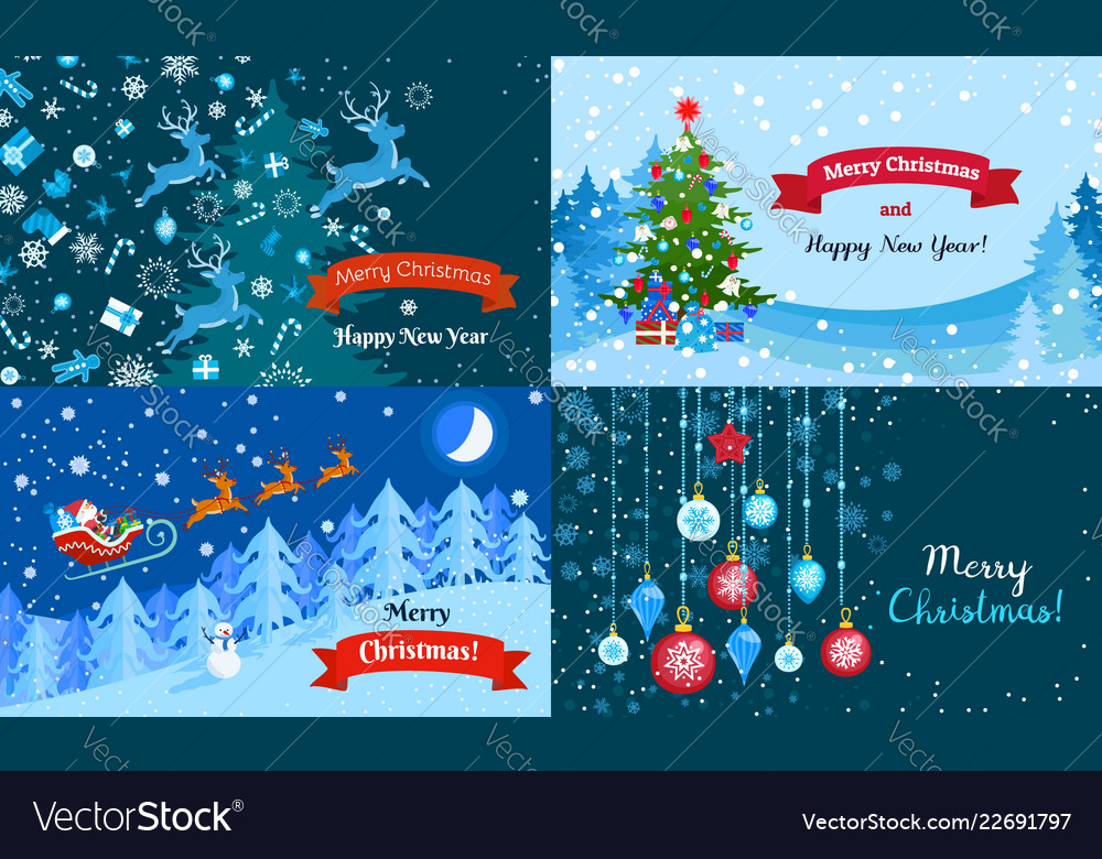 Merry Winter Christmas Banner Set Flat Style Vector Image