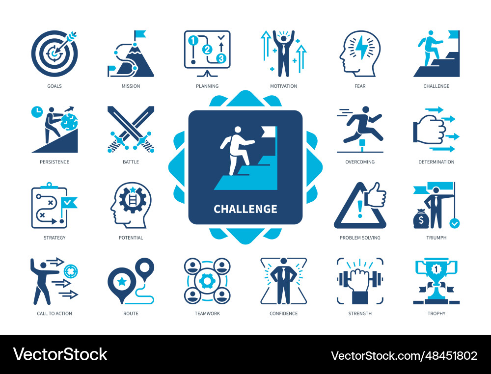 Challenge Solid Icon Set Royalty Free Vector Image
