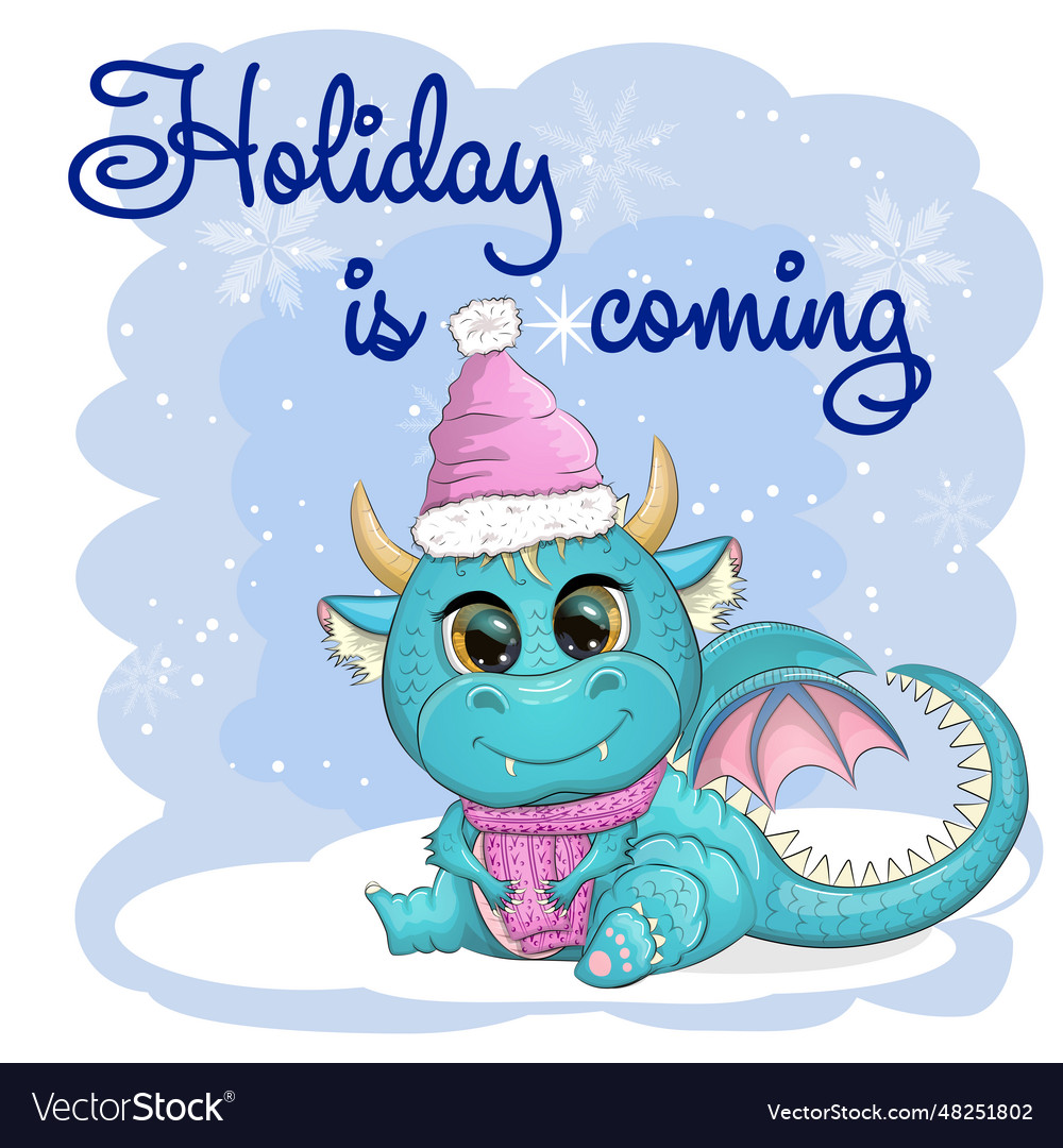 Cute cartoon green dragon in santa hat 2024 new Vector Image