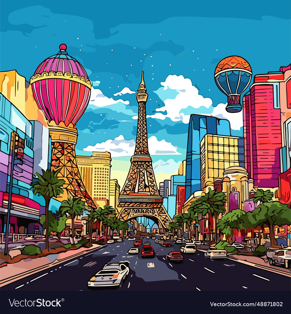 Las vegas hand-drawn comic doodle Royalty Free Vector Image