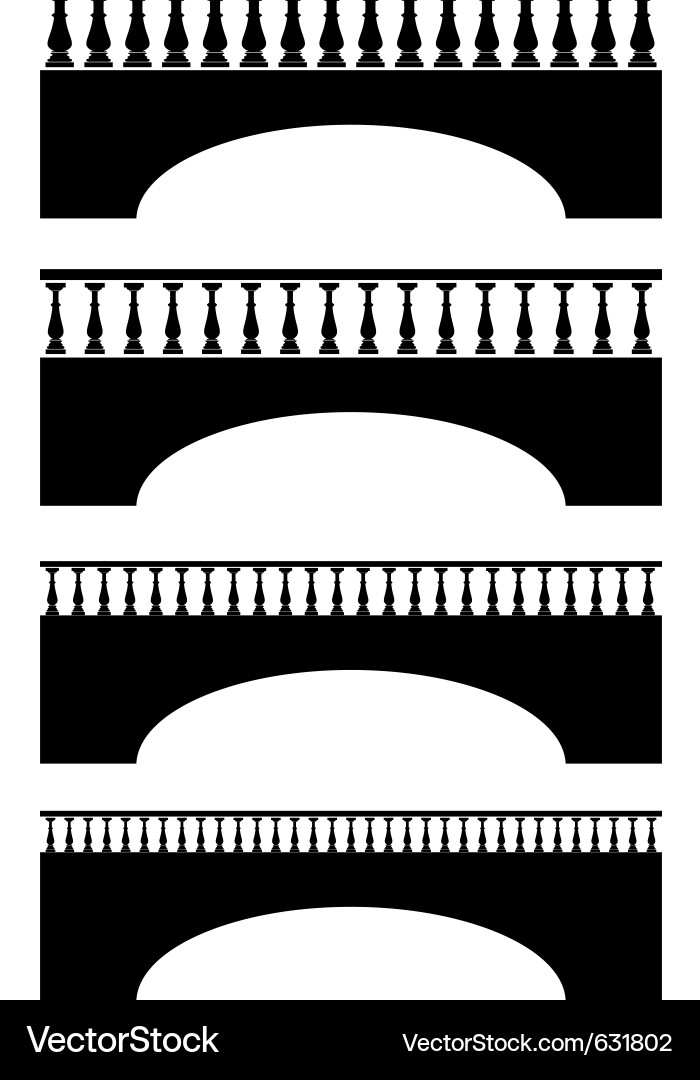 Set Ancient Stone Bridge Black Silhouettes Vector Image