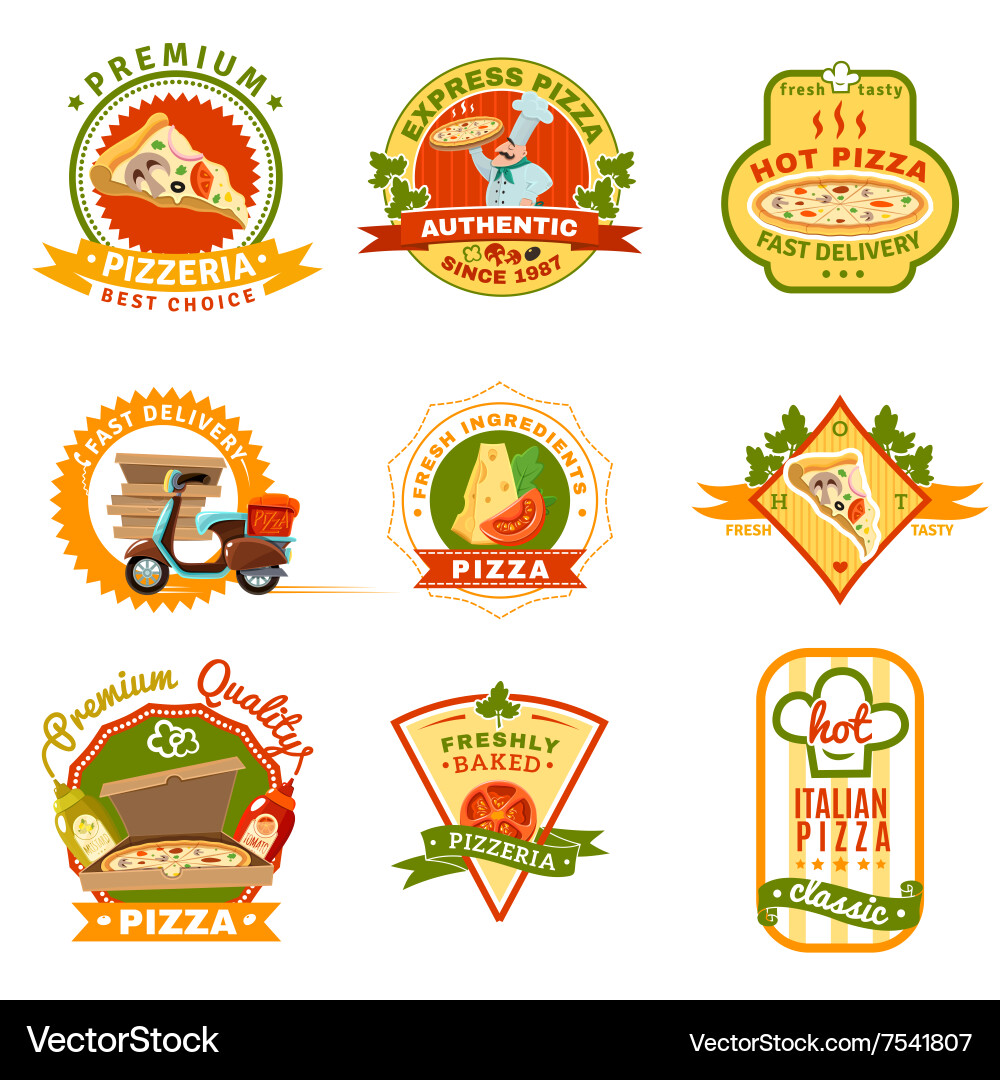 Pizza emblems set Royalty Free Vector Image - VectorStock