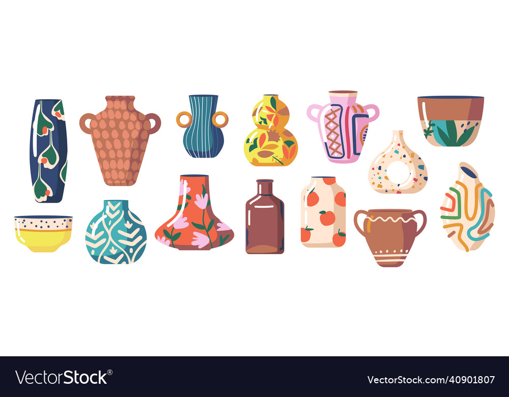 Set of modern and antique ceramic vases jugs Vector Image