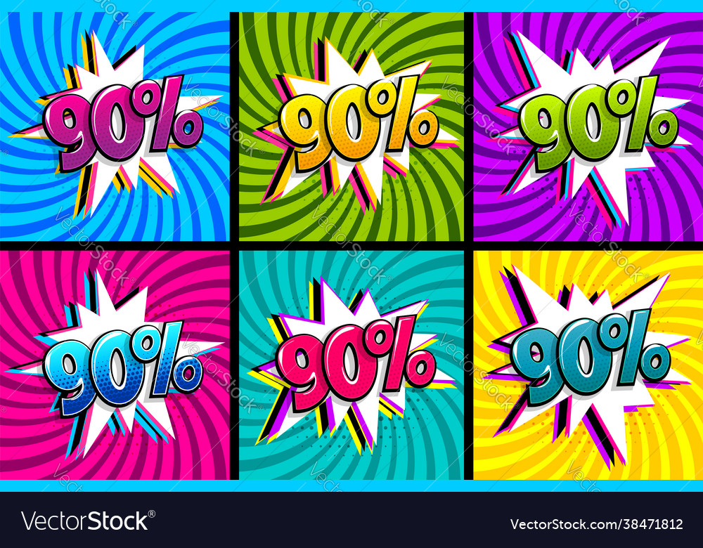 Comic text 90 percent sale set discount Royalty Free Vector