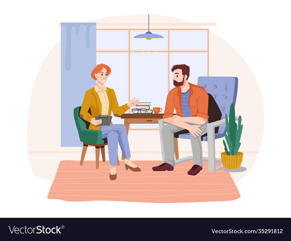 Female psychologist talking to patient in office Vector Image