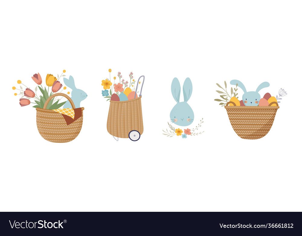Happy easter vintage style easter rattan baskets vector image Happy easter vintage style easter rattan baskets