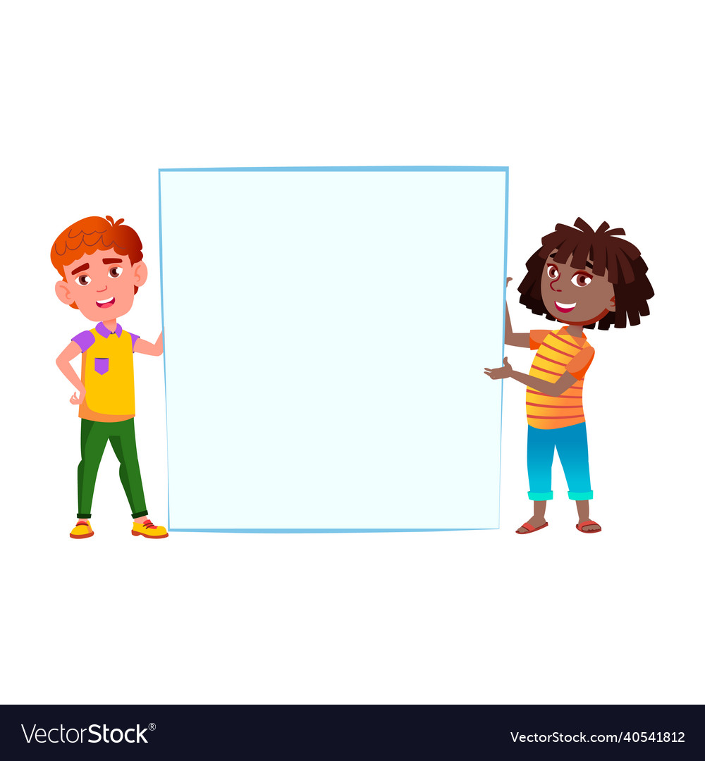 School boy and girl with empty banner Royalty Free Vector