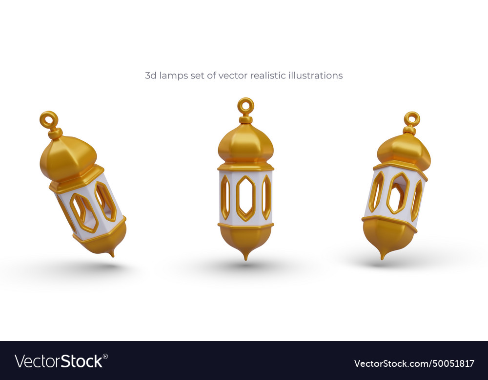 3d Gold Arabic Lantern Hanging Festive Lamp Vector Image