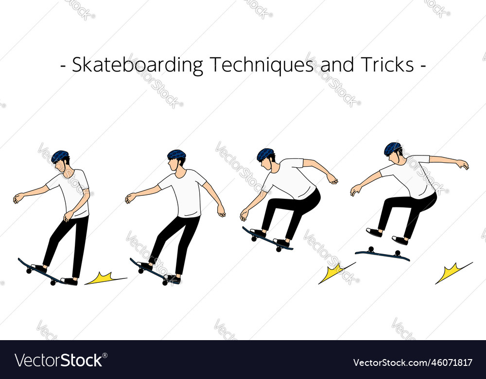Basic skateboarding techniques and tricks tail Vector Image Basic skateboarding techniques and tricks tail Vector Image