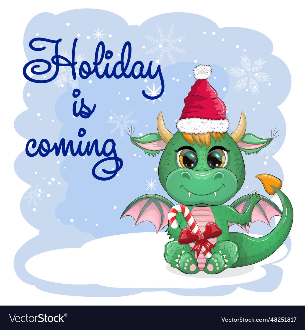 Cute cartoon green dragon in santa hat 2024 new Vector Image