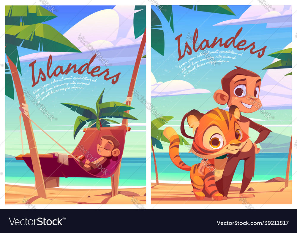 Islanders cartoon poster with monkey and tiger cub