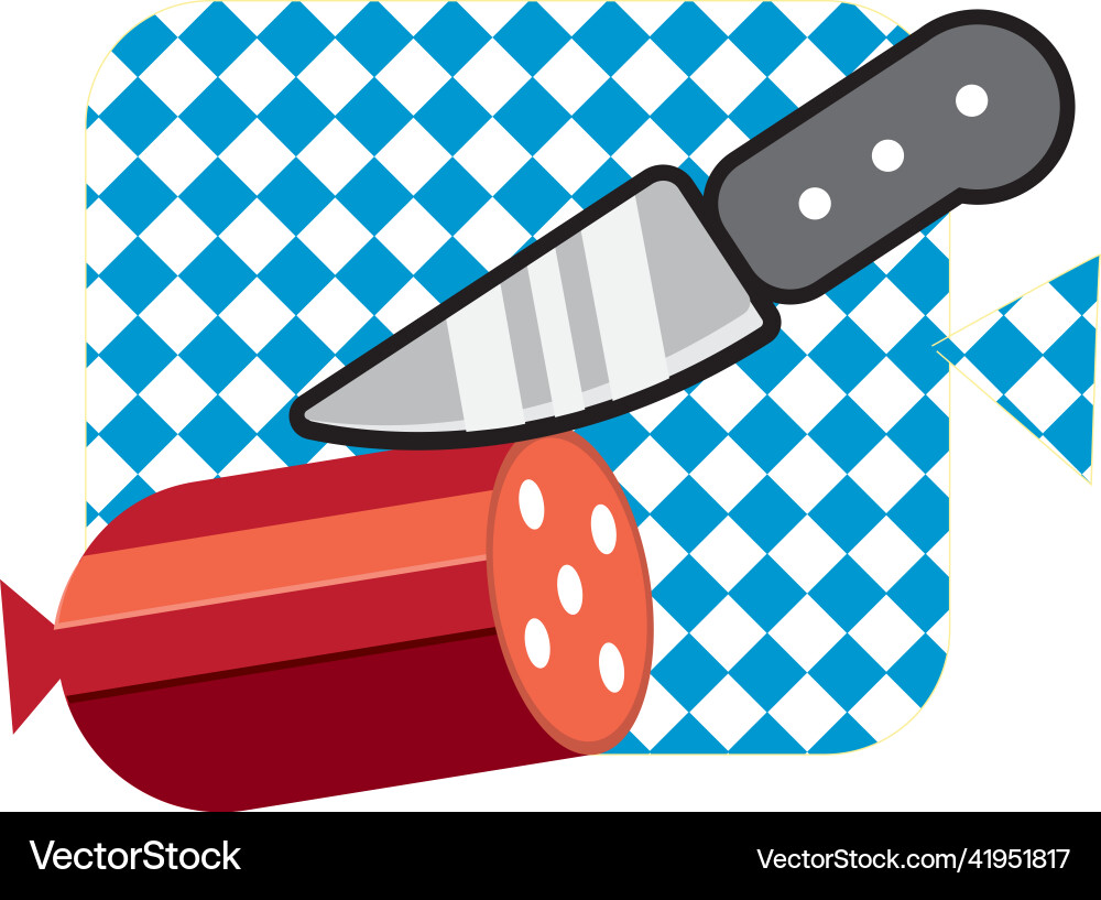 Isolated german sausage with a knife Royalty Free Vector