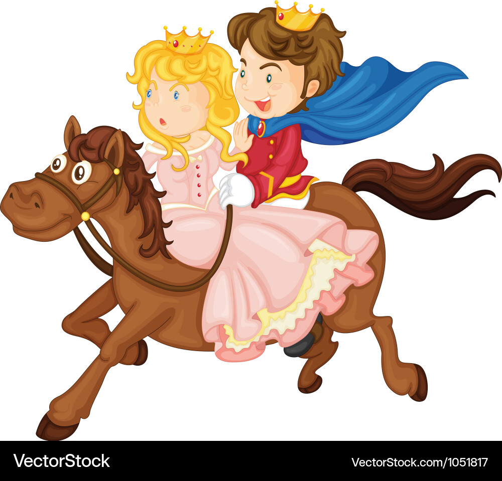 King and queen riding on a horse Royalty Free Vector Image