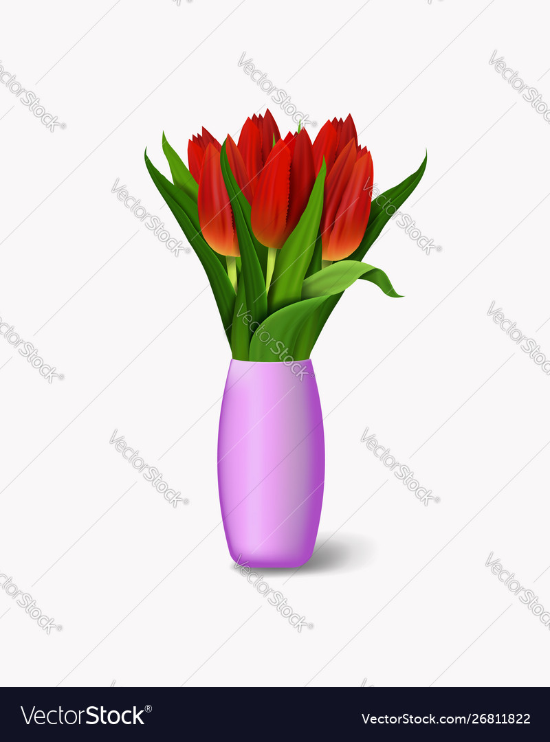 Bouquet Red Flowers In Vase Realistic Tulips Bouquet Red Flowers In Vase Realistic Tulips