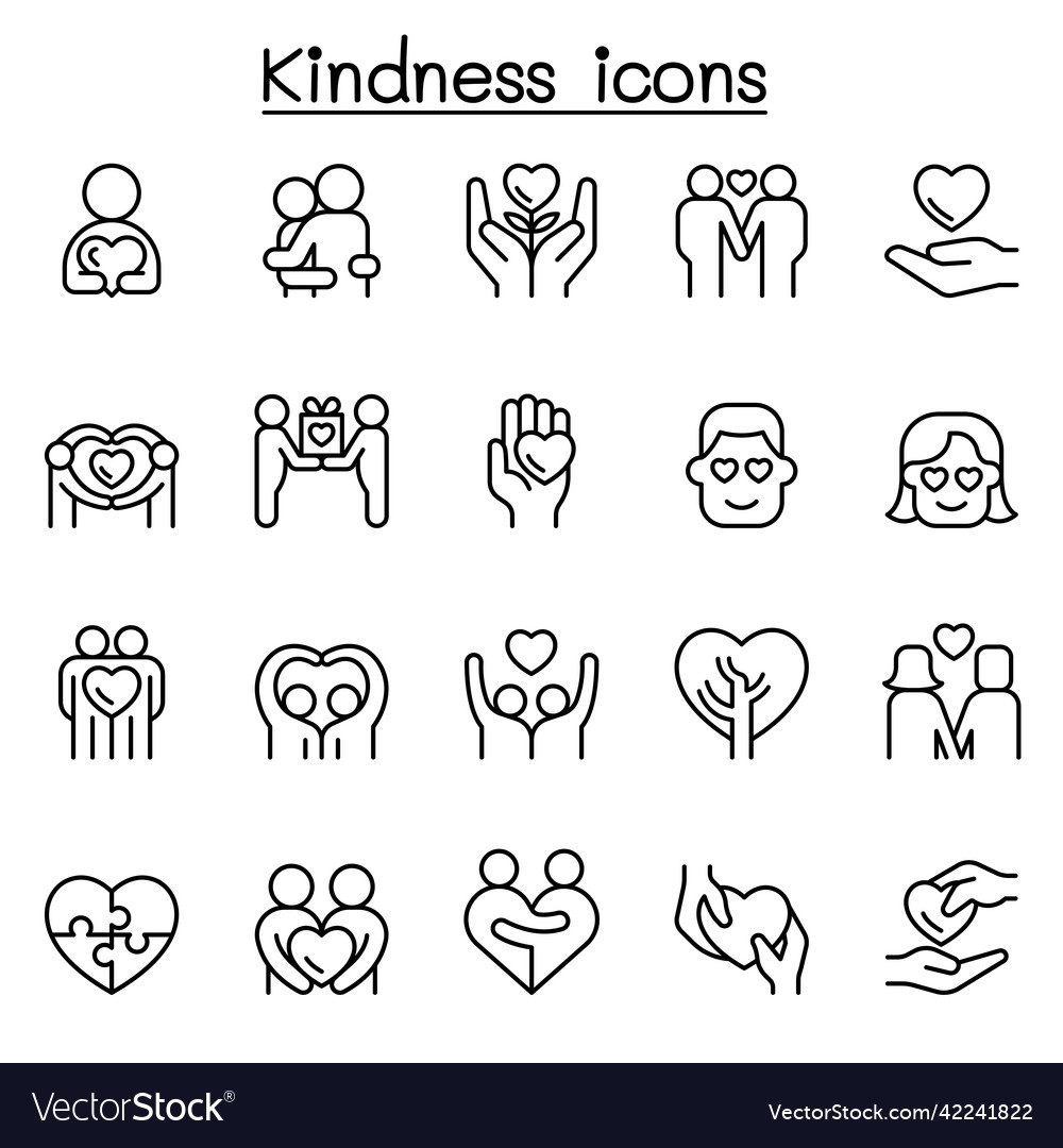 Kindness And Care Icon Set In Thin Line Style Vector Image