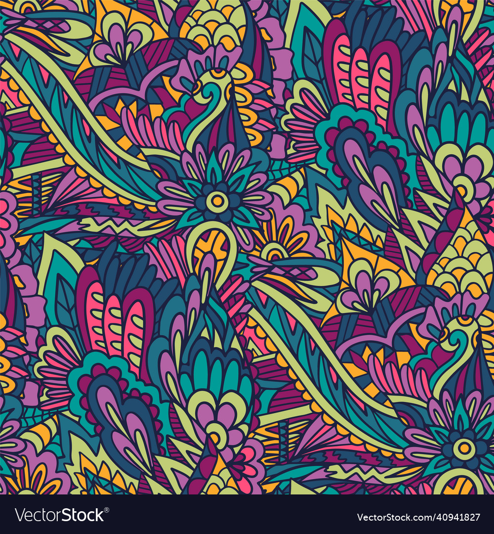 Colorful Pattern With Paisley And Stylized Flowers