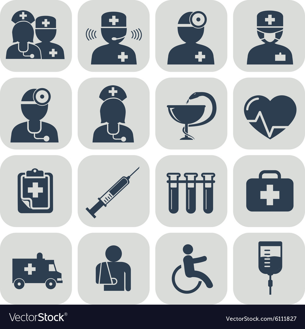 Doctor and nurses icons on grey Royalty Free Vector Image