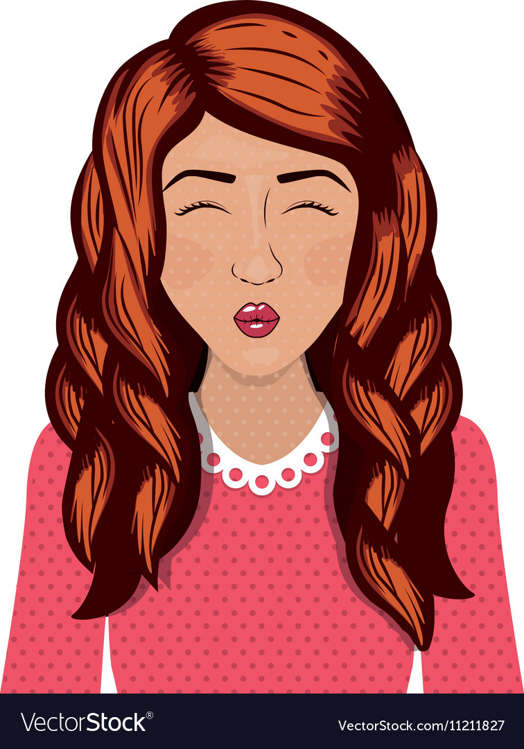 Half body woman with wavy red hair