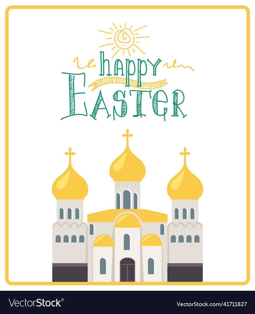 Happy easter greeting banner with church building