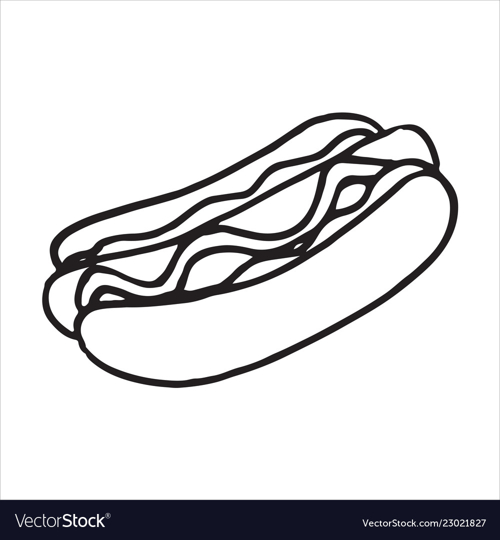 Hot dog doodle icon flat black