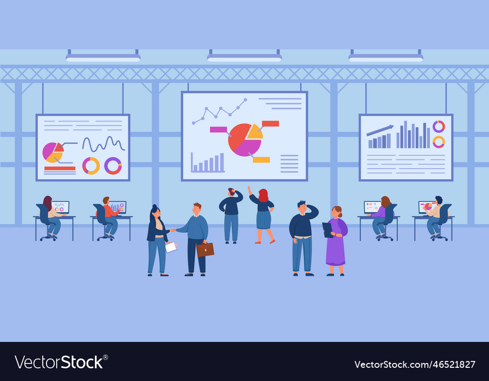 People working in data control center flat Vector Image