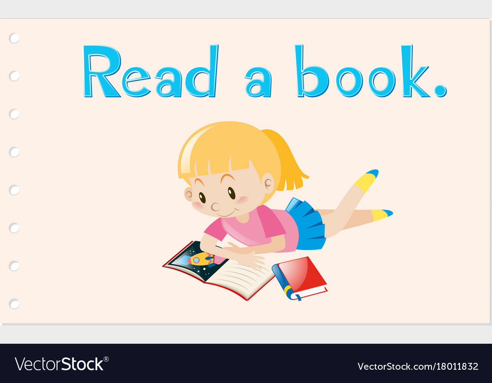 Flashcard with action word read a book Royalty Free Vector