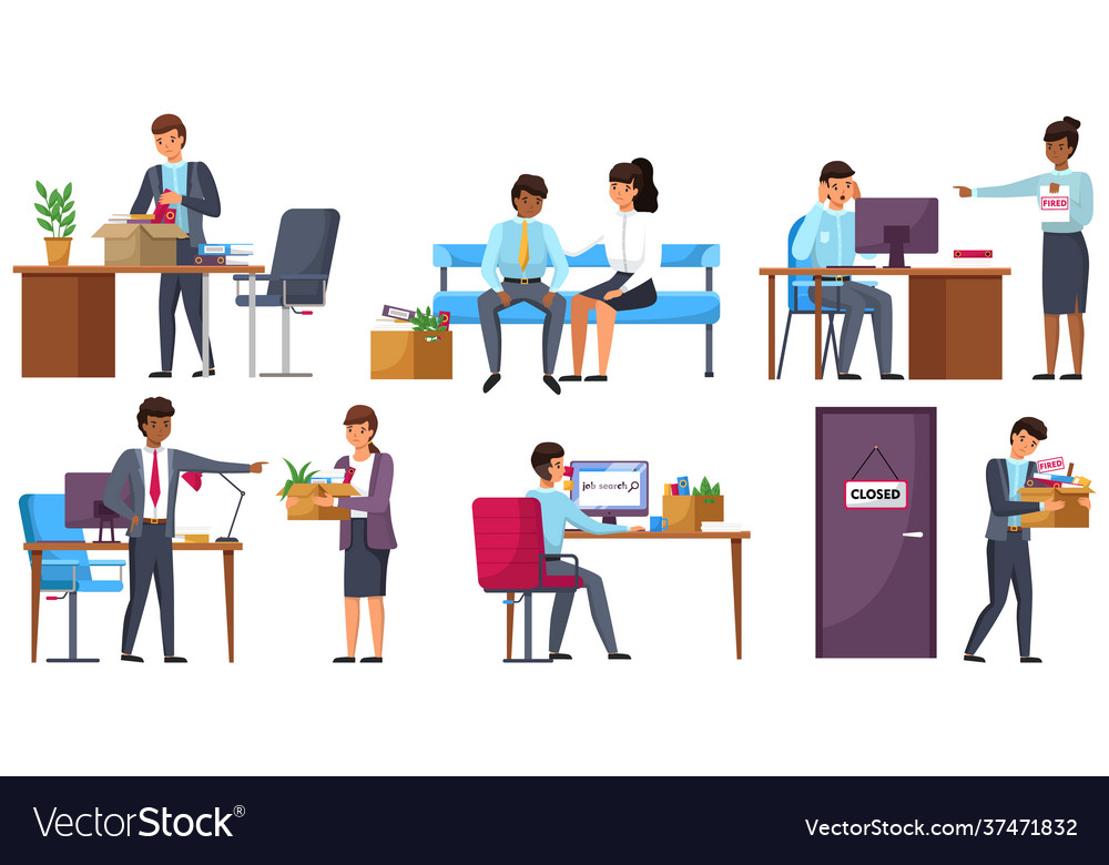 Layoff concept boss dismissed employee sad fired Vector Image