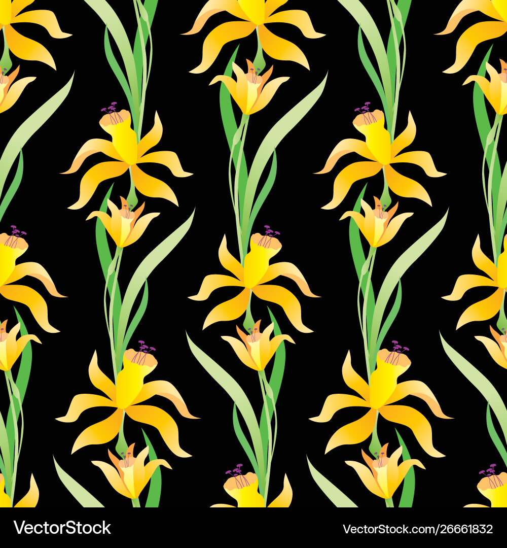 Seamless Pattern Yellow Daffodils Royalty Free Vector Image