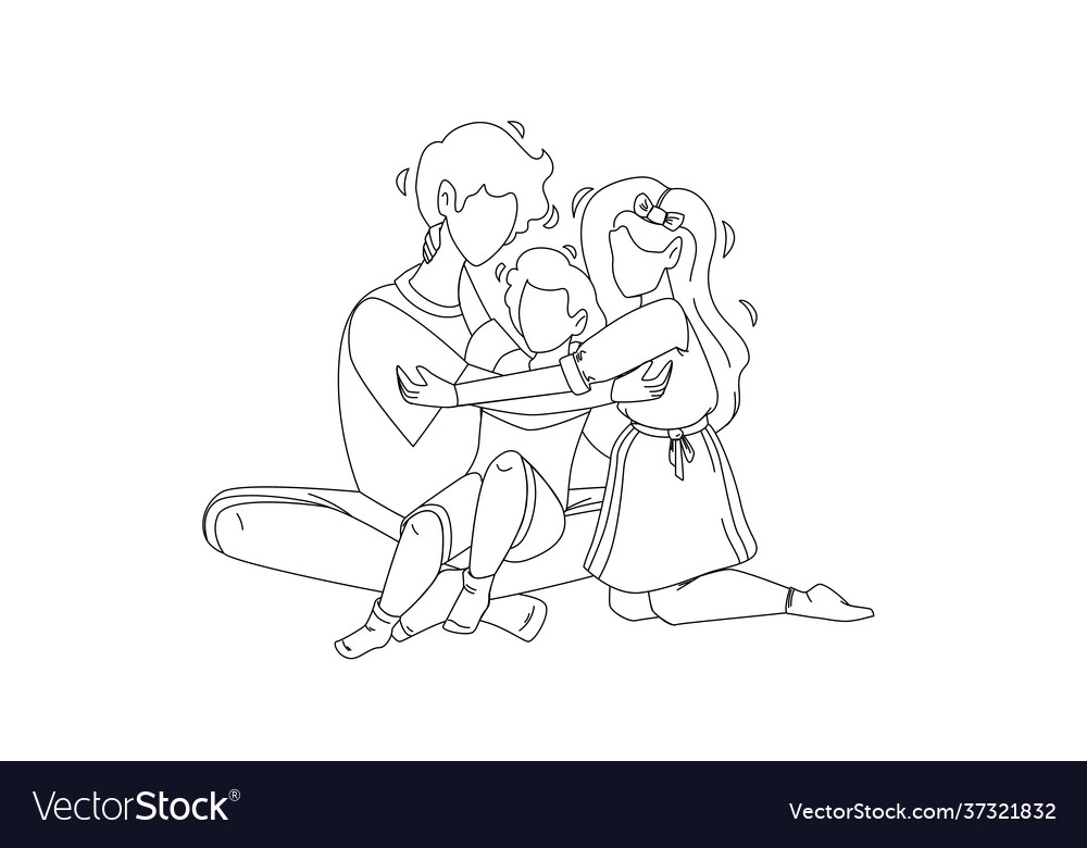 Siblings sitting on floor and embracing Royalty Free Vector