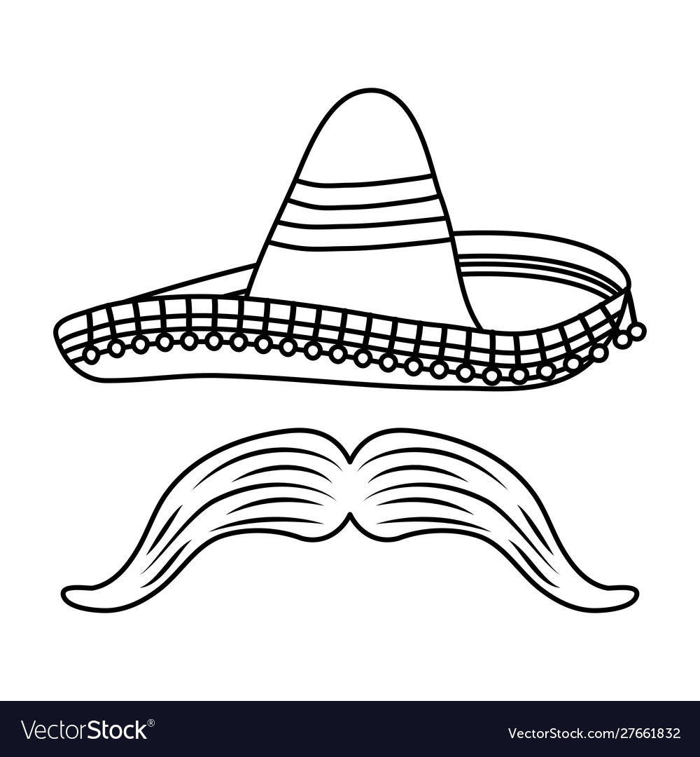 Traditional mexican hat with mustache Royalty Free Vector