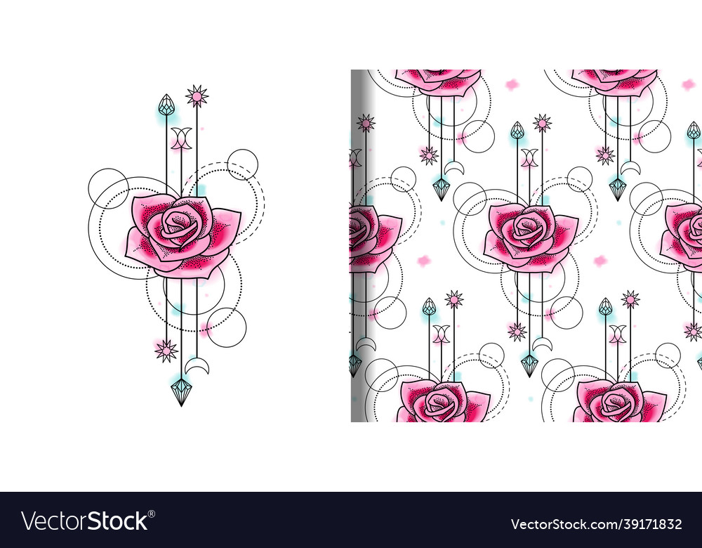 Watercolor rose print and seamless pattern vector image Watercolor rose print and seamless pattern
