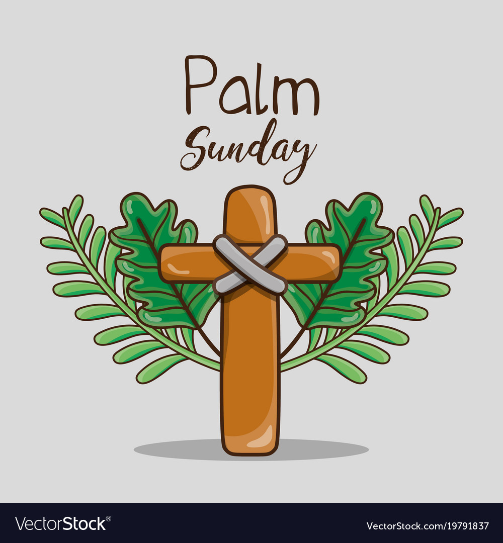 Catholic cross and palm branches religion Vector Image