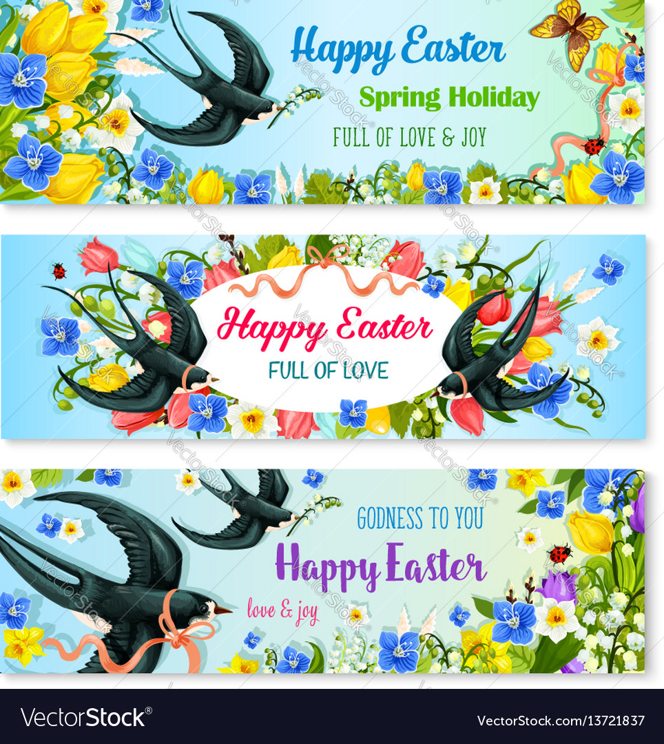 Easter holiday banner with spring flower and bird Vector Image