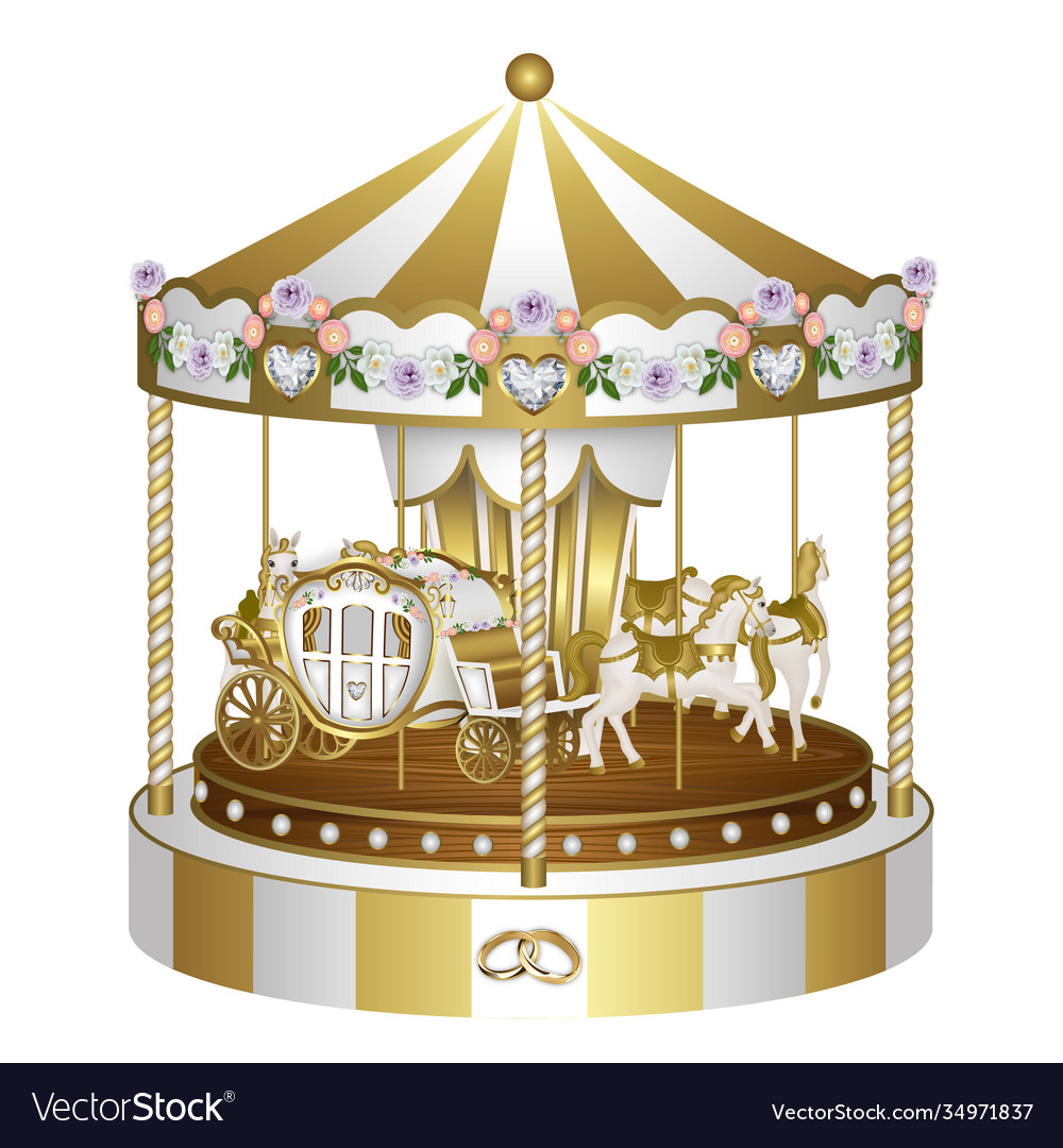 Gold and withe carousel with flowers and rings Vector Image