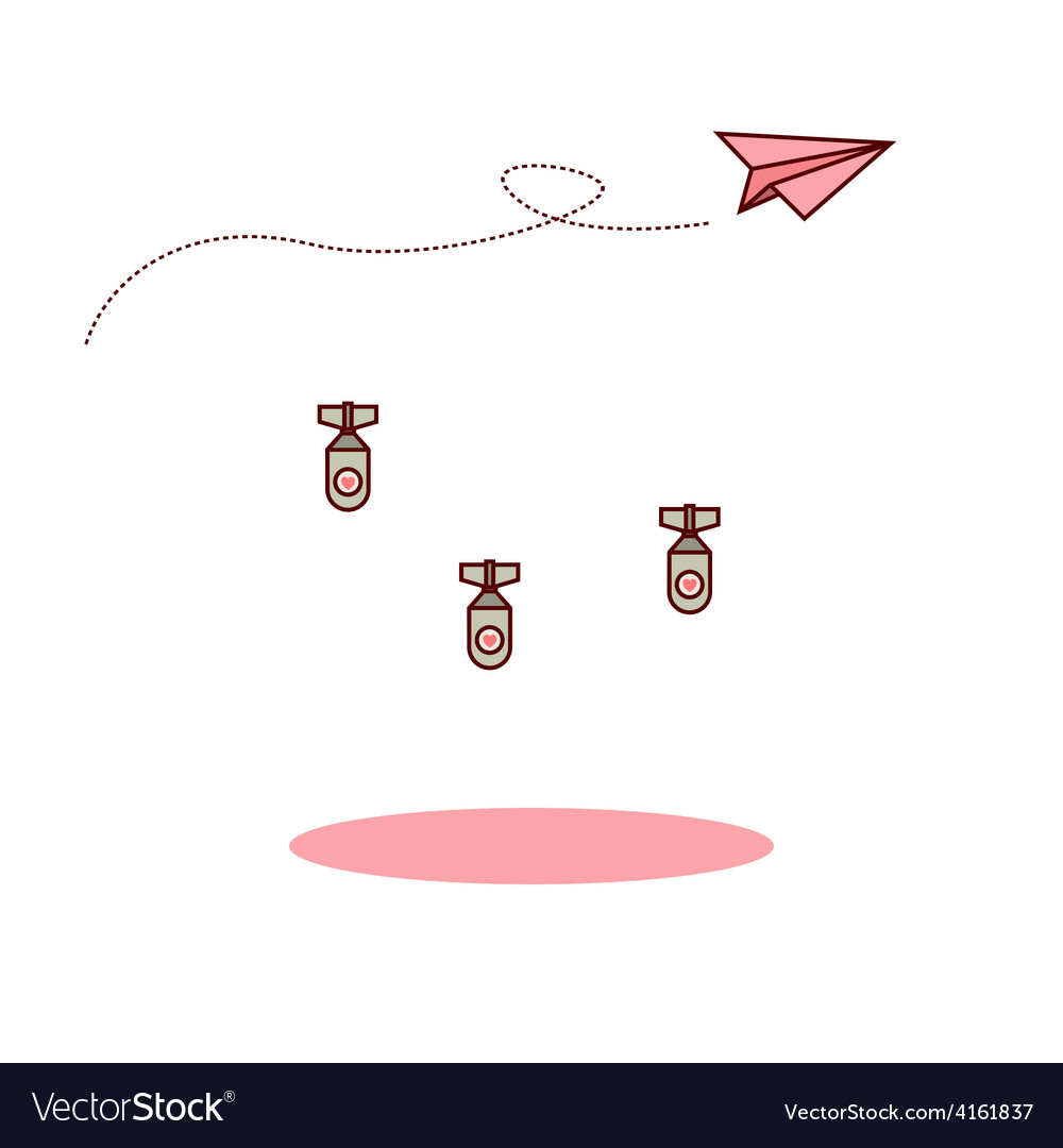 Isolated cartoon pink paper airplane and love bomb Isolated cartoon pink paper airplane and love bomb