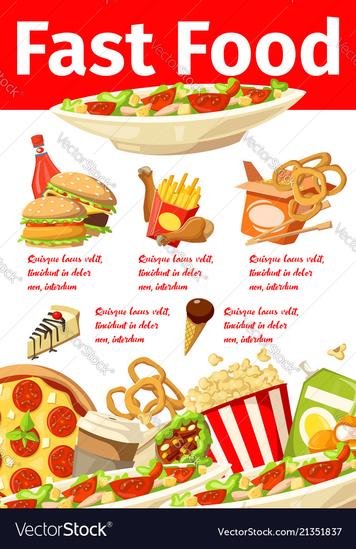 Junkfood Snacks Fast Food Menu Poster Royalty Free Vector