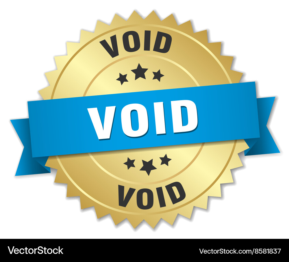 Void 3d gold badge with blue ribbon Royalty Free Vector