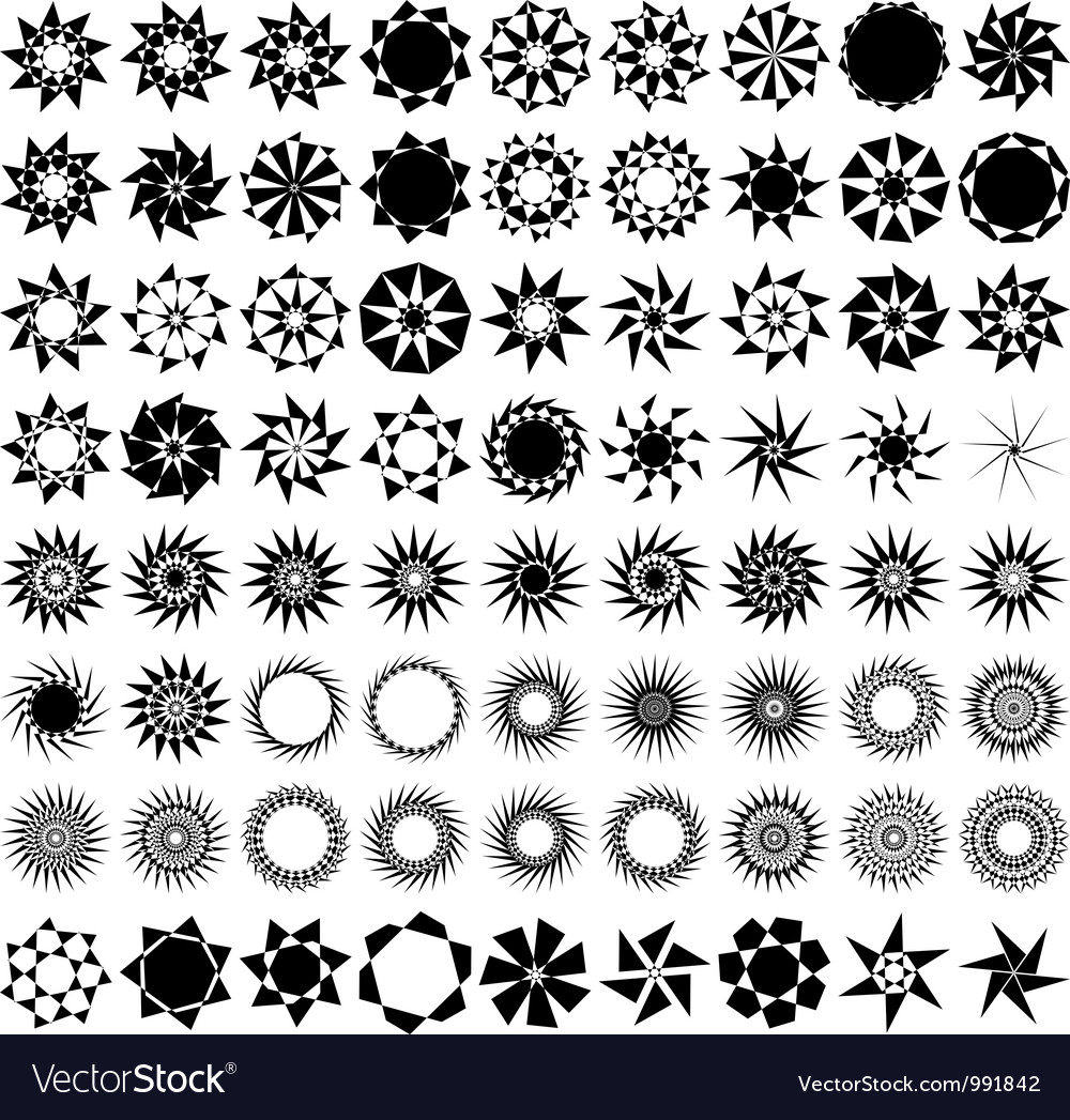 Collection of 72 ornate stars icons Royalty Free Vector