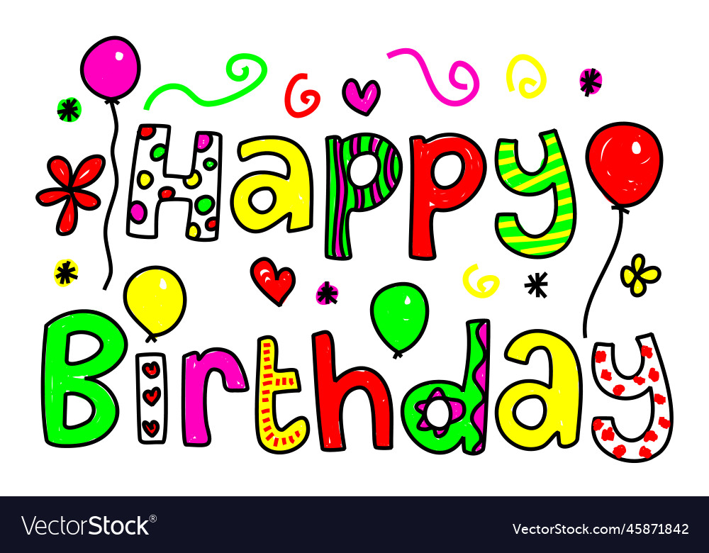 Happy birthday celebration doodle text Royalty Free Vector