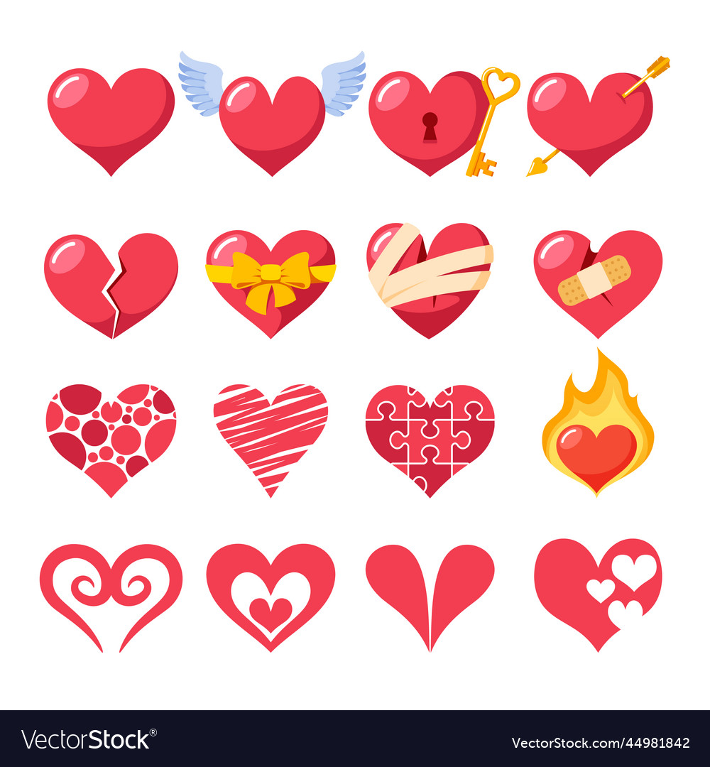 Set of red hearts for valentines day love Vector Image