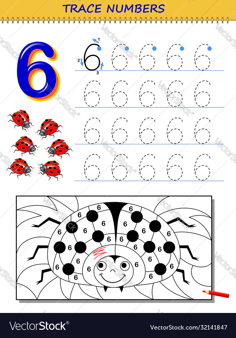 Educational page for kids with number 6 printable Vector Image