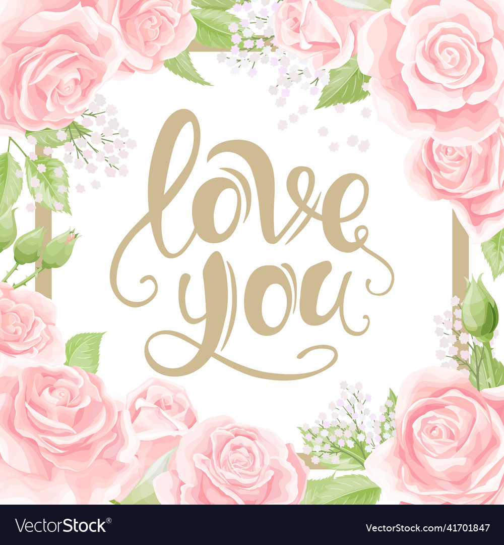 Frame with golden lettering red rose Royalty Free Vector