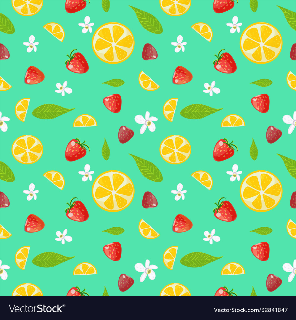 Fruit seamless pattern with lemons strawberries Vector Image