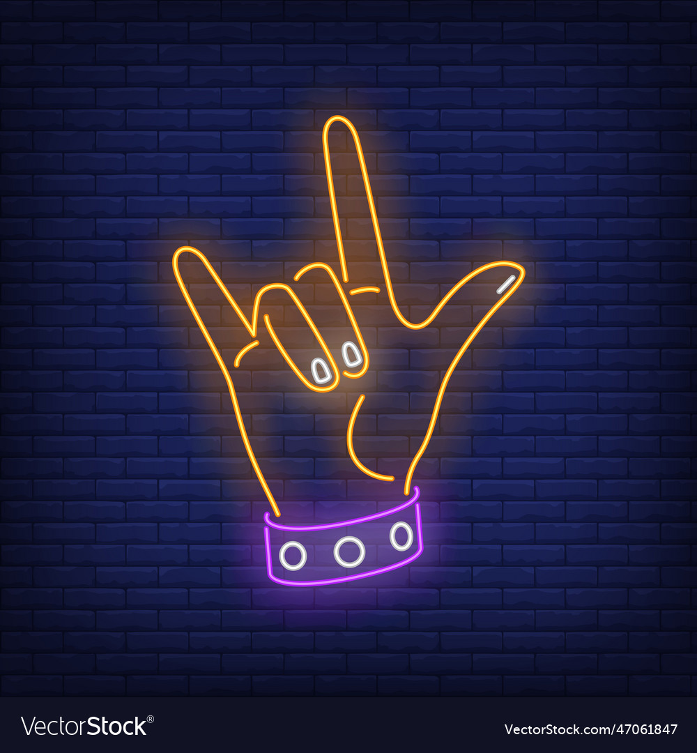 Rock Gesture Neon Sign Royalty Free Vector Image 2902