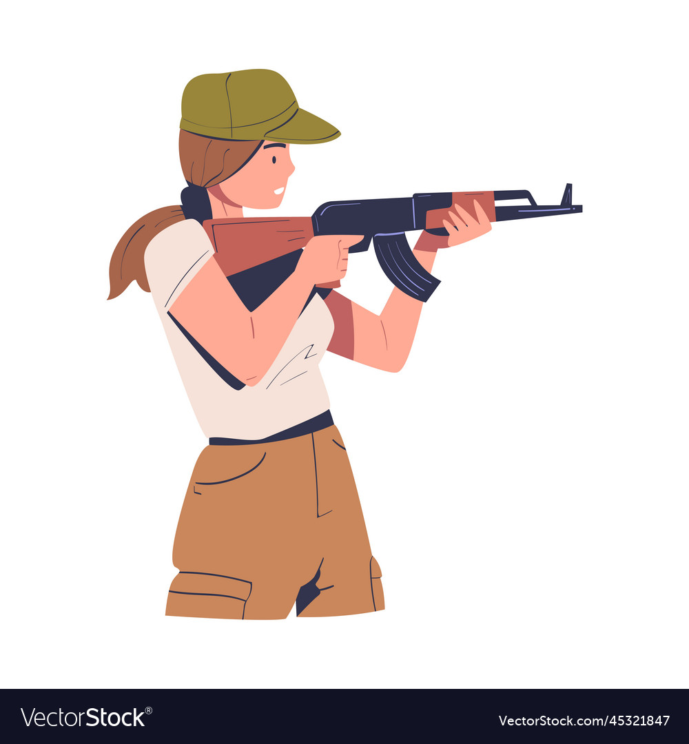 Young woman with shogun aiming at target Vector Image